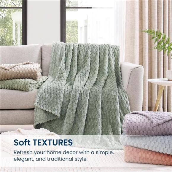Light Sage Green Fleece Throw Blanket Soft Cozy Lightweight Couch Bed Blanket - Picture 5 of 7